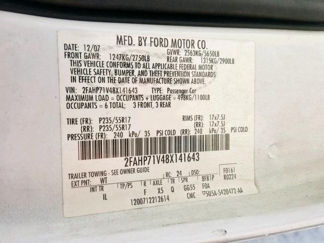 2FAHP71V48X141643 - 2008 FORD CROWN VICT SILVER photo 10