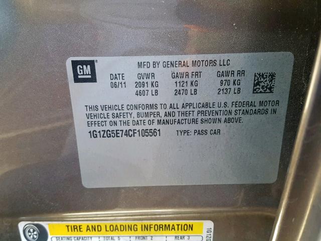 1G1ZG5E74CF105561 - 2012 CHEVROLET MALIBU LTZ 棕色 照片 10