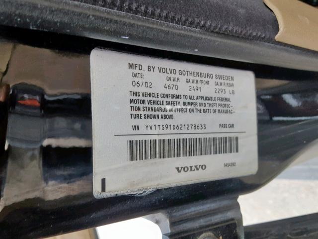 YV1TS91D621278633 - 2002 VOLVO S80 T6 TUR BLACK photo 10