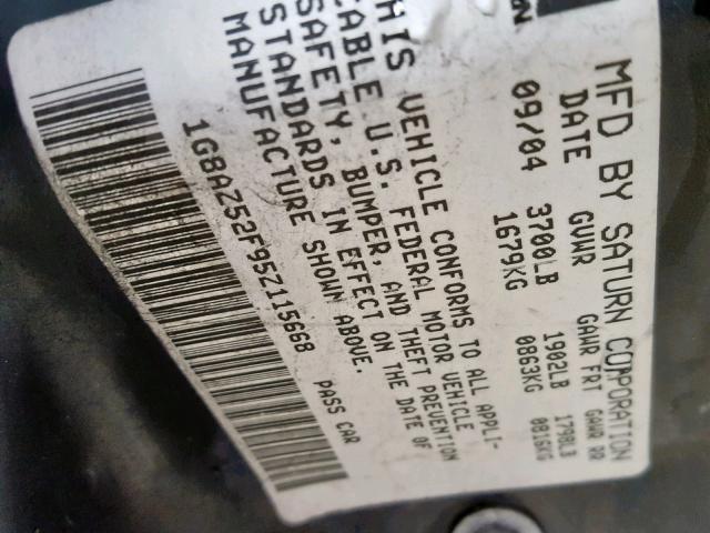 1G8AZ52F95Z115668 - 2005 SATURN ION LEVEL RED photo 10