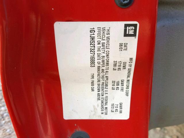 1G1JH52T327168803 - 2002 CHEVROLET CAVALIER Z RED photo 10