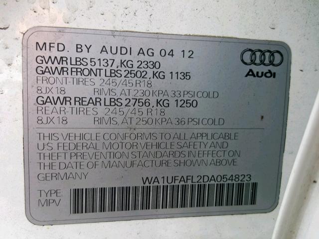 WA1UFAFL2DA054823 - 2013 AUDI A4 ALLROAD WHITE photo 10