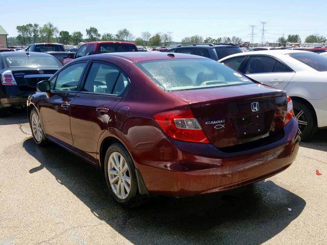 19XFB2F9XCE041656 - 2012 HONDA CIVIC EXL MAROON photo 3