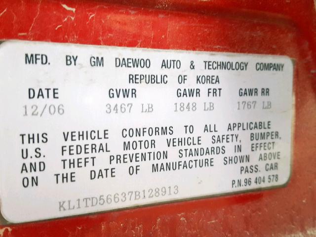 KL1TD56637B128913 - 2007 CHEVROLET AVEO BASE Narıncı foto 10