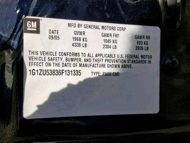 1G1ZU53836F131335 - 2006 CHEVROLET MALIBU LTZ 蓝色 照片 10