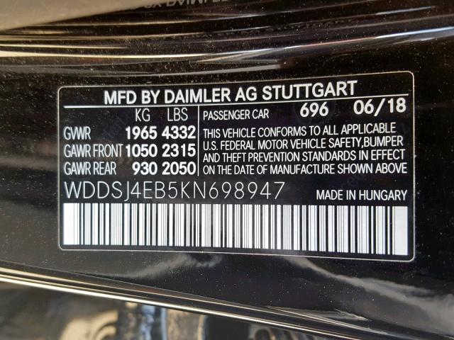 WDDSJ4EB5KN698947 - 2019 MERCEDES-BENZ CLA 250 BLACK photo 10