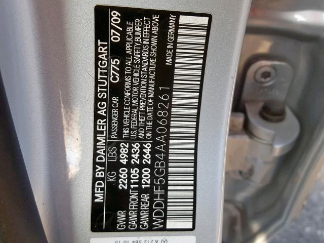 WDDHF5GB4AA068261 - 2010 MERCEDES-BENZ E 350 SILVER photo 10