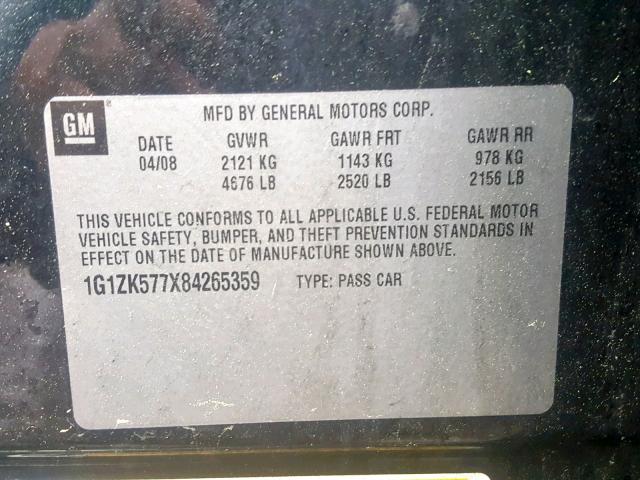 1G1ZK577X84265359 - 2008 CHEVROLET MALIBU LTZ 黑色 照片 10