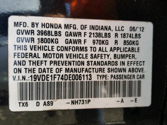 19VDE1F74DE006113 - 2013 ACURA ILX 20 TEC BLACK photo 10