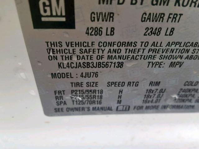 KL4CJASB3JB567138 - 2018 BUICK ENCORE PRE WHITE photo 10