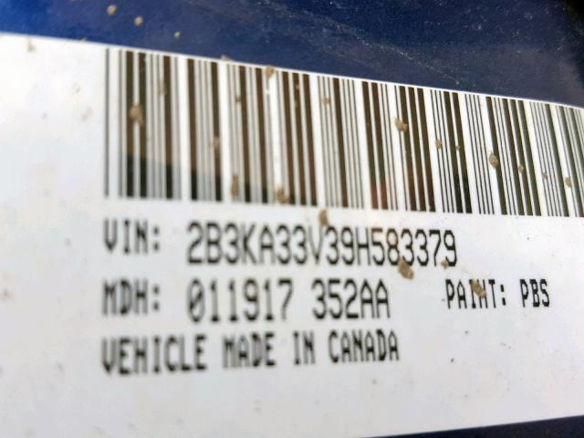 2B3KA33V39H583379 - 2009 DODGE CHARGER SX BLUE photo 10