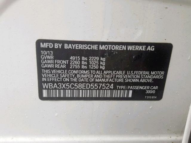 WBA3X5C58ED557524 - 2014 BMW 328 XIGT WHITE photo 10