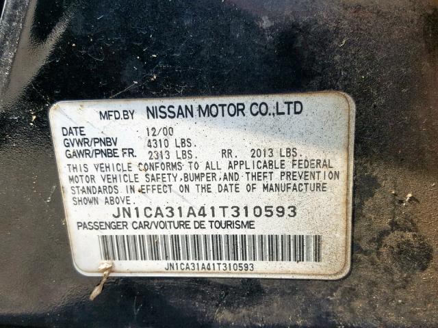 JN1CA31A41T310593 - 2001 NISSAN MAXIMA GXE BLACK photo 10