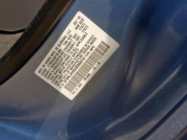 5FNRL3H95AB066016 - 2010 HONDA ODYSSEY TO BLUE photo 10