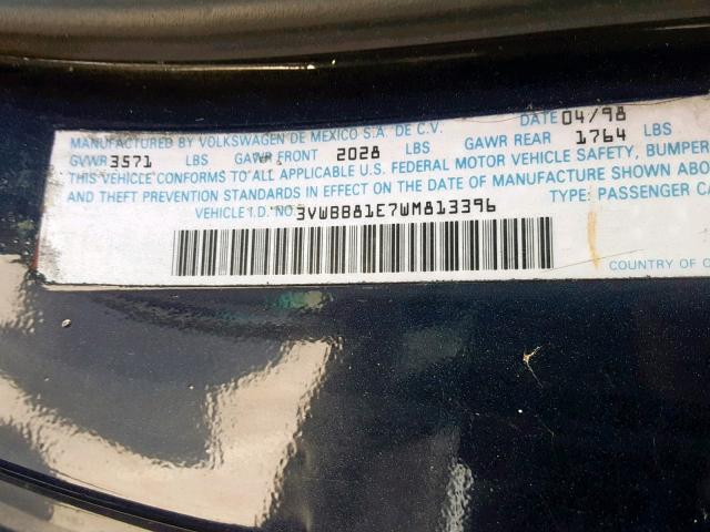 3VWBB81E7WM813396 - 1998 VOLKSWAGEN CABRIO GLS BLUE photo 10