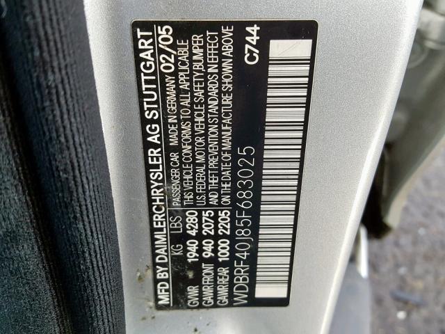 WDBRF40J85F683025 - 2005 MERCEDES-BENZ C 230K SPO SILVER photo 10