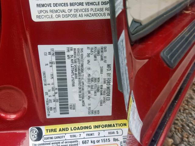 5LMFL27547LJ12705 - 2007 LINCOLN NAVIGATOR 红色 照片 10
