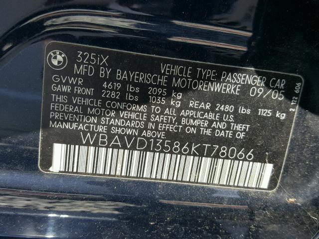 WBAVD13586KT78066 - 2006 BMW 325 XI BLACK photo 10