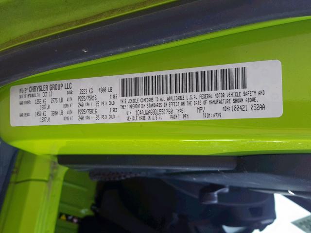 1C4AJWAG9DL551760 - 2013 JEEP WRANGLER S GREEN photo 10