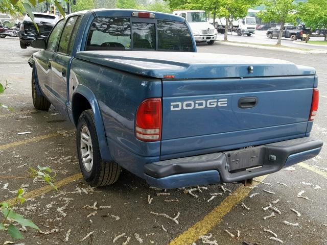 1B7HL38X72S668978 - 2002 DODGE DAKOTA QUA BLUE photo 3