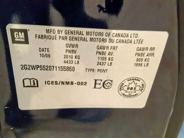 2G2WP552071155860 - 2007 PONTIAC GRAND PRIX BLUE photo 10