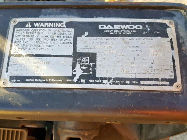 9902536 - 1999 DAEWOO FORKLIFT YELLOW photo 10