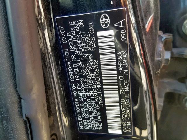 JTKKU10408J006708 - 2008 SCION XD BLACK photo 10