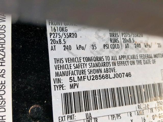 5LMFU28568LJ00746 - 2008 LINCOLN NAVIGATOR 黑色 照片 10