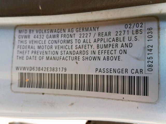 WVWVD63B42E383179 - 2002 VOLKSWAGEN PASSAT GLS BLUE photo 10