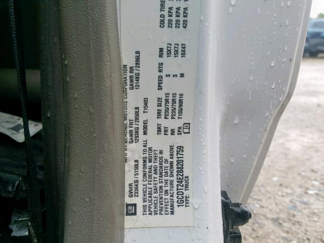 1GCDT24E288201759 - 2008 CHEVROLET COLORADO L WHITE photo 10