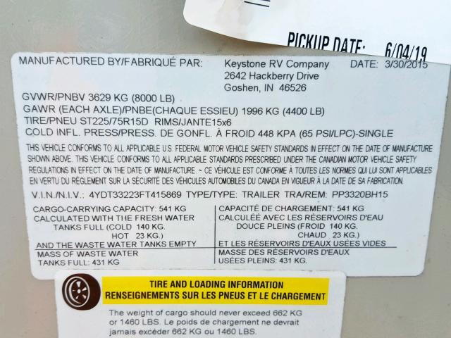 4YDT33223FT415869 - 2015 KEYSTONE PASSPORT TAN photo 10