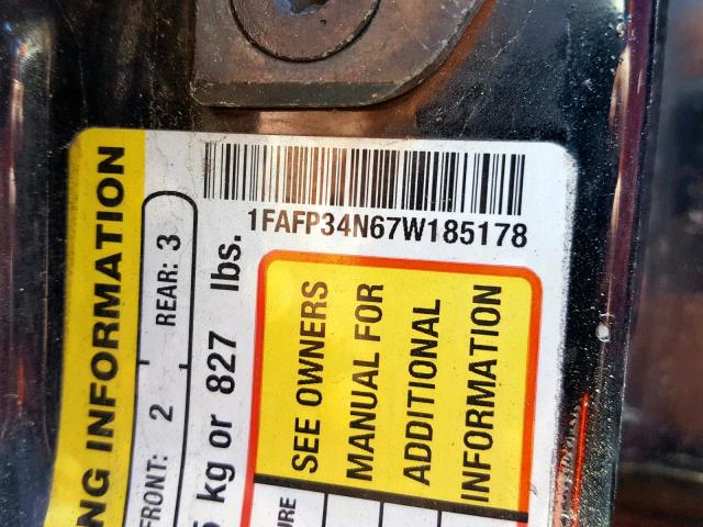 1FAFP34N67W185178 - 2007 FORD FOCUS ZX4 BLACK photo 10