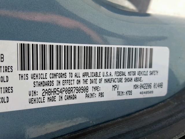 2A8HR54P08R790908 - 2008 CHRYSLER TOWN & COU BLUE photo 10