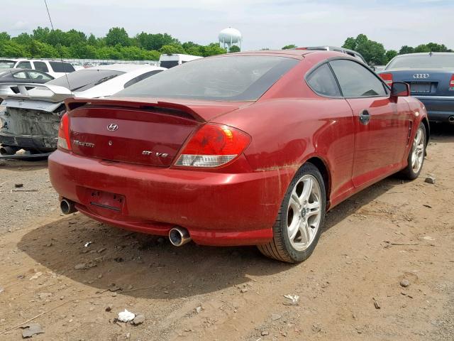 KMHHN65F66U228909 - 2006 HYUNDAI TIBURON GT RED photo 4