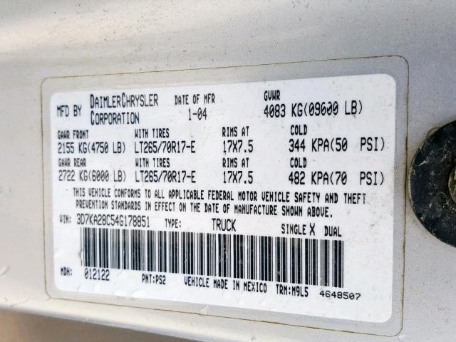 3D7KA28C54G178851 - 2004 DODGE RAM 2500 S ვერცხლისფერი ფოტო 10