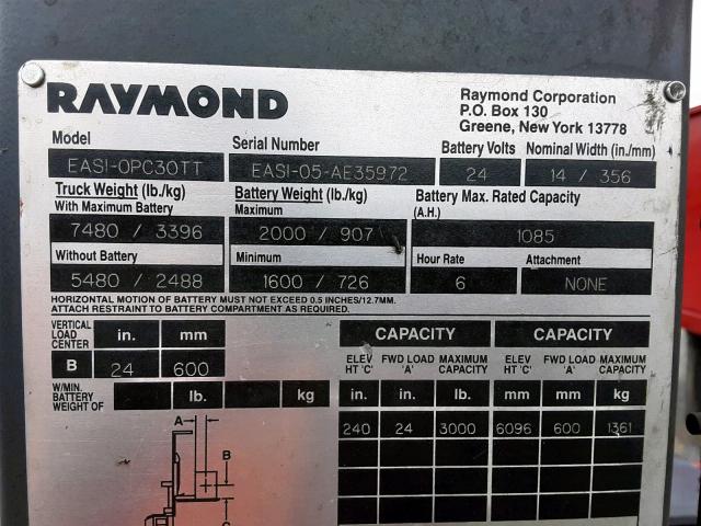 0000EASI05AE35972 - 2005 RAYM FORKLIFT TWO TONE photo 10