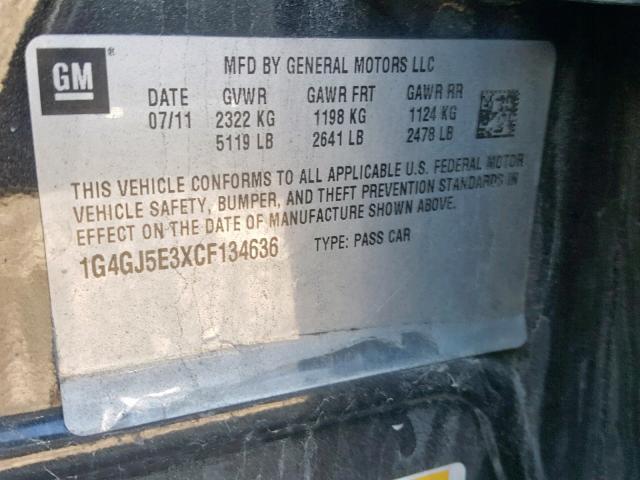 1G4GJ5E3XCF134636 - 2012 BUICK LACROSSE T BLACK photo 10