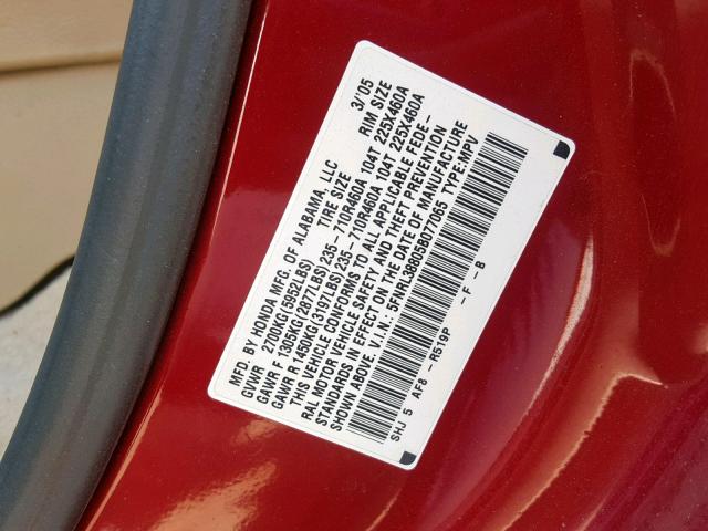 5FNRL38805B077065 - 2005 HONDA ODYSSEY TO RED photo 10