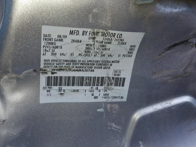 2FMDK3JC6ABA30749 - 2010 FORD EDGE SEL SILVER photo 10