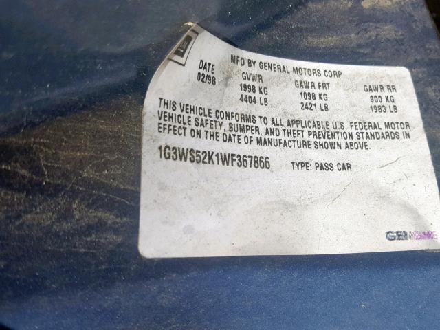 1G3WS52K1WF367866 - 1998 OLDSMOBILE INTRIGUE G BLUE photo 10