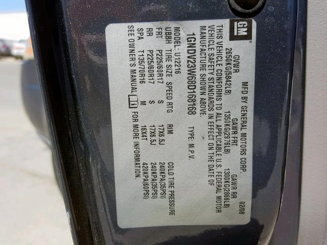 1GNDV23W68D168168 - 2008 CHEVROLET UPLANDER L 石墨色 照片 10