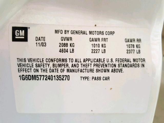 1G6DM577240135270 - 2004 CADILLAC CTS CREAM photo 10