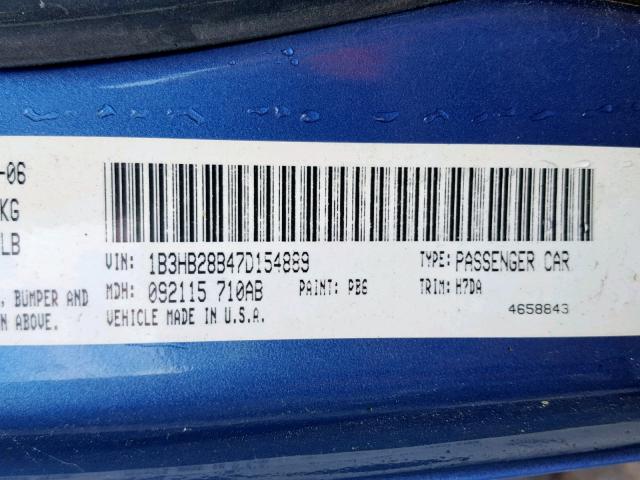 1B3HB28B47D154889 - 2007 DODGE CALIBER BLUE photo 10