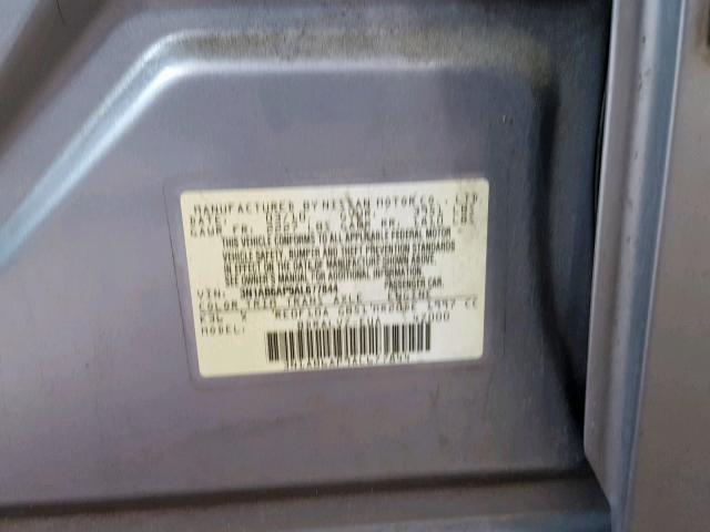 3N1AB6AP9AL677844 - 2010 NISSAN SENTRA 2.0 GRAY photo 10