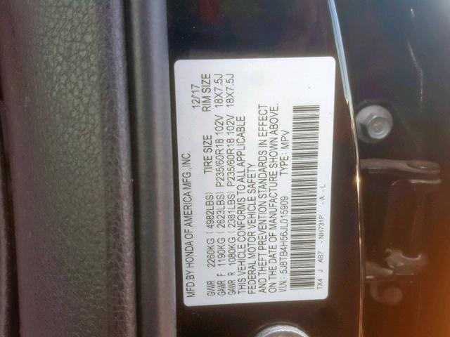 5J8TB4H56JL015909 - 2018 ACURA RDX TECHNO BLACK photo 10