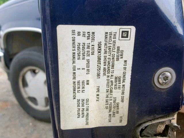 1GKEK13R0TJ751361 - 1996 GMC YUKON BLUE photo 10