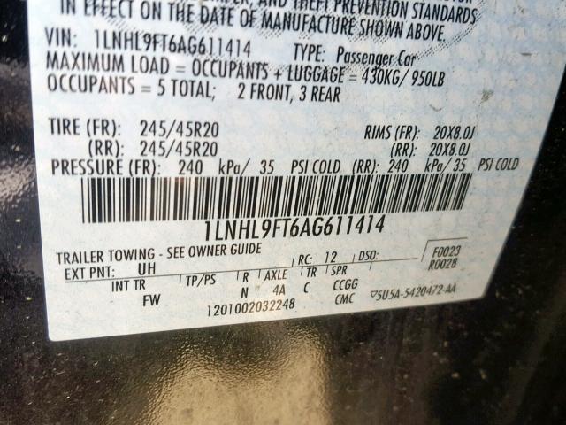 1LNHL9FT6AG611414 - 2010 LINCOLN MKS BLACK photo 10