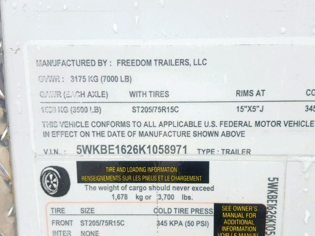 5WKBE1626K1058971 - 2019 FREE TRAILER WHITE photo 10