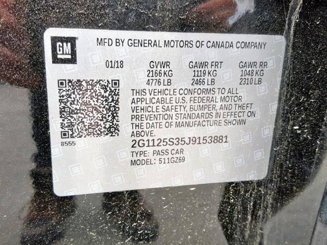 2G1125S35J9153881 - 2018 CHEVROLET IMPALA PRE BLACK photo 10