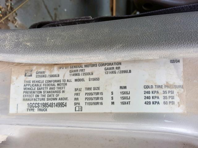 1GCCS198548149954 - 2004 CHEVROLET COLORADO TAN photo 10